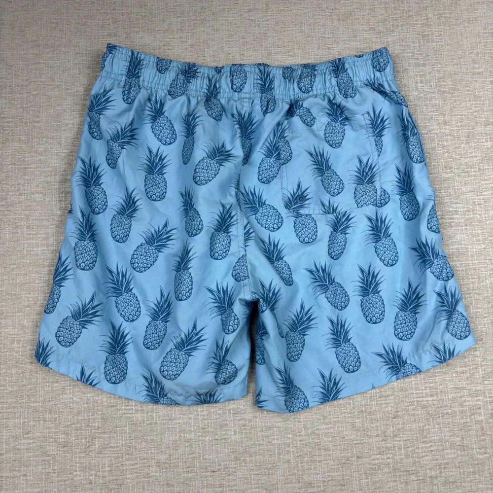 Burnside Mens Blue Pineapple Print Swim Trunks Mesh Lined Shorts Size Large